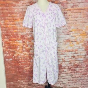 Vintage MCM  Bernette Lilac Floral Seersucker Duster House Dress